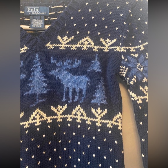 POLO Ralph Lauren boys navy Pima cotton and wool reindeer sweater size 7 - Picture 3 of 9